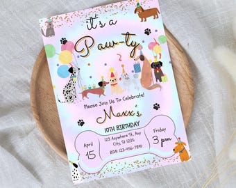 Editable Dog Birthday Invitation: Puppy Pawty Theme (Digital Download)
