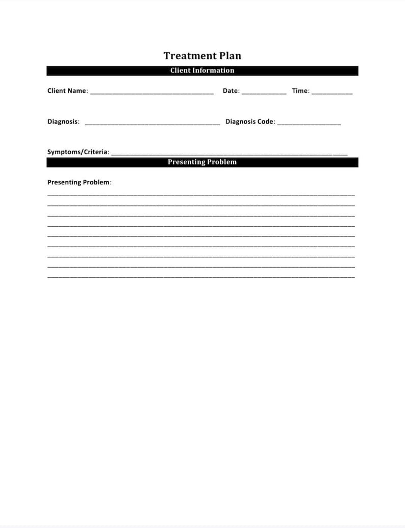 Treatment Plan Template - Printable and Fillable PDF - Etsy