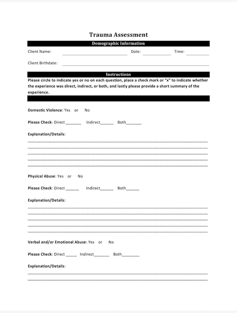 Trauma Assessment Form - Etsy