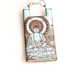 Buddha Enamel Pendant on 16" Sterling Silver chain