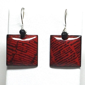 Red Enamel Earrings with sterling silver ear wires image 1