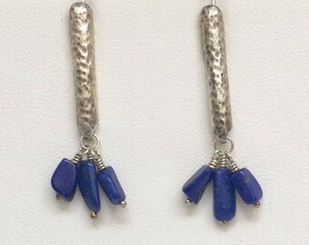 Blue Lapis Silver Earrings, Original Design, Handmade...gift for her