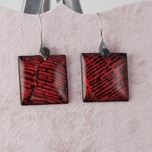 Red Enamel Earrings with sterling silver ear wires image 2