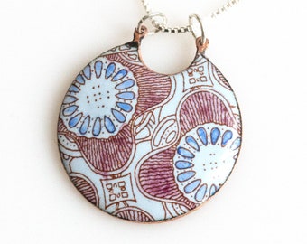 Hand Painted Enamel Pendant on 16" Sterling Silver