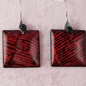 Red Enamel Earrings with sterling silver ear wires image 4