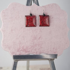 Red Enamel Earrings with sterling silver ear wires image 3