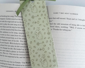 Marcapáginas de conejo estilo Cottagecore / Marcapáginas con lazo de satén / Regalo literario para lectores
