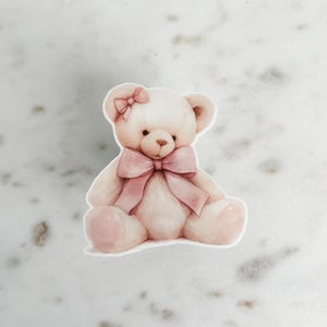 Cute Vintage Teddy Bear Sticker | Coquette Pink Teddy Bear Sticker | Waterproof Girly Sticker