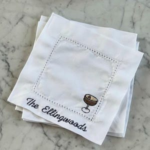 Bestickte Leinen Cocktailservietten - 4er-Set Cocktailservietten | Hochzeit, Einweihungsparty Geschenk