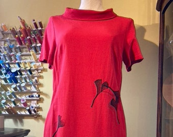 Hand made linen-blend dress with one-of-a-kind print block designs