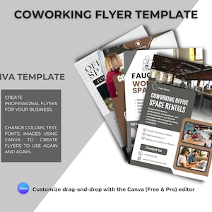 Editable Co-working Space Flyer Template - Canva - Shared Office Flyer ...