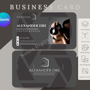 de Carte de visite de photographie | Design de carte de photographe moderne | Modèle de toile modifiable | Image de marque imprimable pour studio de photo