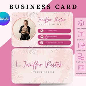 Makeup Artist Business Card Template | Editable Canva Design | Elegant Beauty Branding | Printable Name Card for MUA | Fashion Makeup | Card