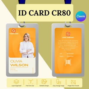 d'identité Canva | de carte d'identité CR80 | Badge d'identification imprimable et modifiable | Taille standard 3,375"x2,125" | ID d'employé, d'étudiant ou de membre du personnel