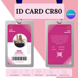 d'identité Canva | de carte d'identité CR80 | Badge d'identification imprimable et modifiable | Taille standard 3,375"x2,125" | ID d'employé, d'étudiant ou de membre du personnel