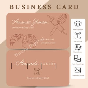 Modelo de Cartão de Visita para Padaria | Branding de Confeitaria Bonita e Doce | Modelo Editável para Canva | Cartão de Visita para Chef Confeiteiro para Imprimir