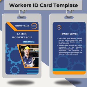 Workers ID Card Template | Editable Badge for Mechanic Aotomotive ...