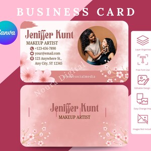 Luxury Makeup Artist Business Card Template | Feminine & Editable in Canva | Beauty Branding for MUA | Printable Name Card Design