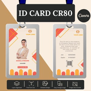 carte d'identité | de carte d'identité CR80 | Badge d'identification imprimable et modifiable | Taille standard 3,375"x2,125" | ID d'employé, d'étudiant ou de membre du personnel | Modèle de toile