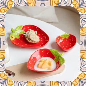 Cuenco de cerámica con forma de fresa: divertido plato para ensaladas, sopas y aperitivos para comidas familiares y decoración de cocina