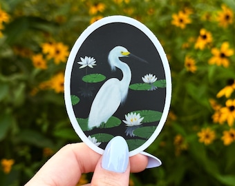 Snowy Egret Sticker - thick, high-quality vinyl, dishwasher tested, scratch and fade resistant, waterproof sticker