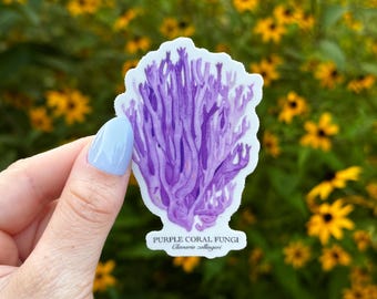 Purple Coral Fungi Sticker - thick, high-quality vinyl, dishwasher tested, scratch and fade resistant, waterproof sticker