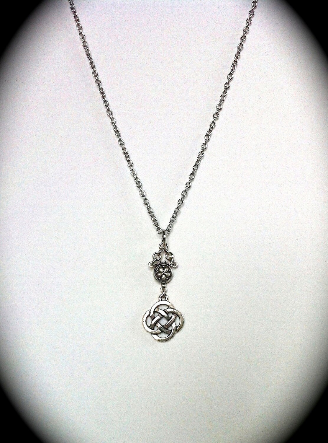 Celtic Love Knot Necklace Silver Pendant Floral Rosary Etsy