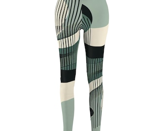 Abstract Green Wave Leggings  Women's Patterned Casual Leggings