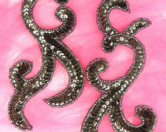 JB240 Smoke Scroll Designer Sequin Appliques Mirror Pair 6.75/"