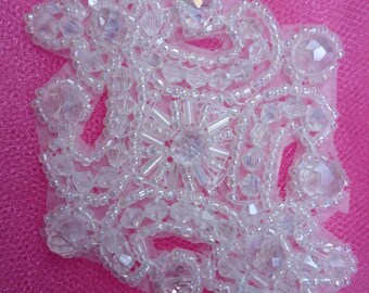 XR332 Victorian Crystal AB Beaded Applique Sewing Patch Motif  4" (XR332-cab)