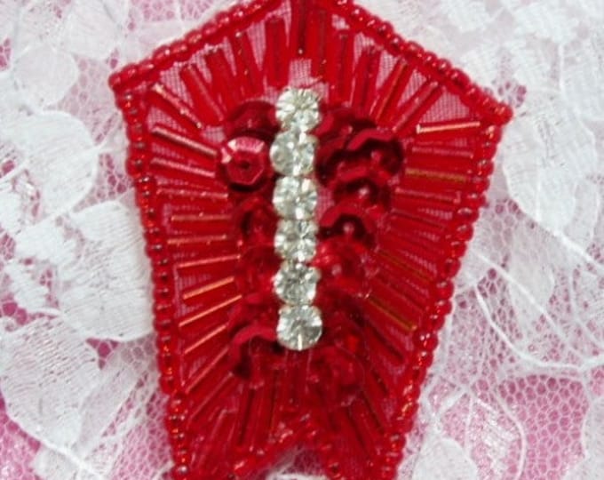 JB96 Red Rhinestone Gold Beaded Rhinestone Applique 4 jb96-rdgl - Etsy