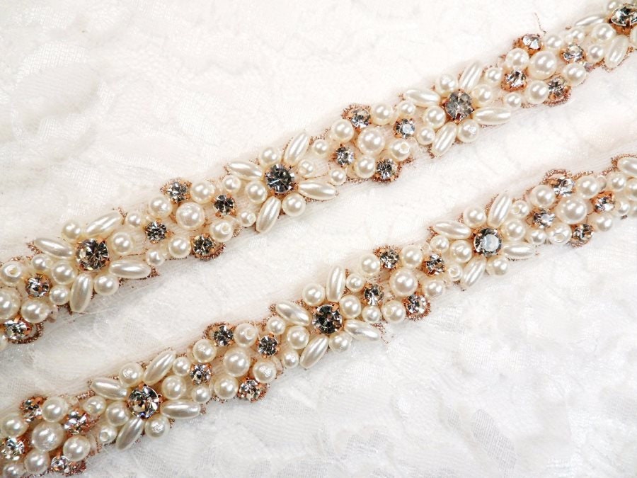 Meeka Flat-Back Gold Pearl Trim 1/2 - Gold (Sold by the Yard) - Trims By  The Yard