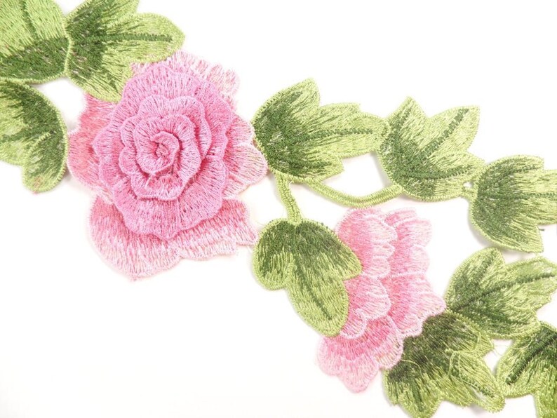 3d embroidered applique pink rose floral vine sewing supply  etsy 3d embroidered applique pink rose floral vine sewing supply  etsy