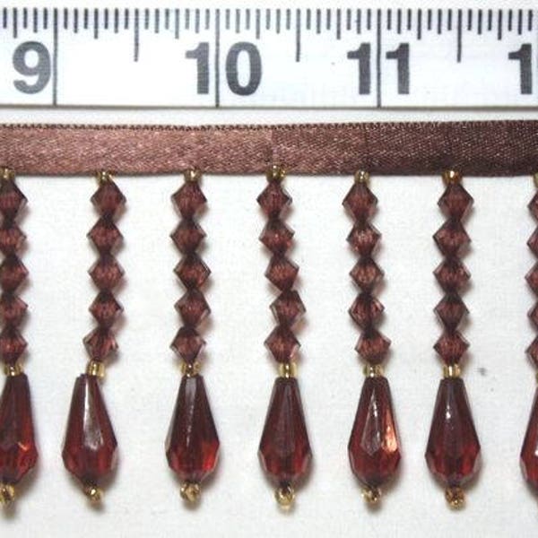 Brown Teardrop Beaded Fringe Sewing Trim DIY Crafts Banding lampshade beads 2" (C2-br)