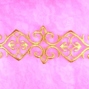 Gold Metallic Embroidered Applique Iron On Patch 7.25&quot; (GB169-gl)