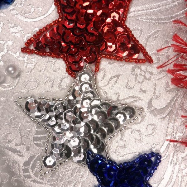 Triple Star Patriotic Beaded Sequin Applique 5.25" (JB112-pat)