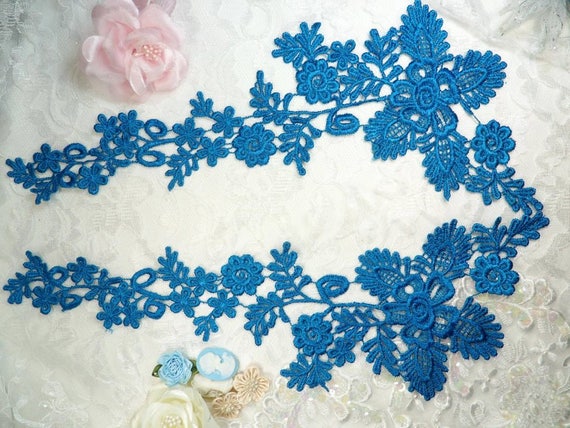 Embroidered Lace Applique Mirror Pair Floral design accented w Sequins and  Beads Turquoise Color 7 DH50