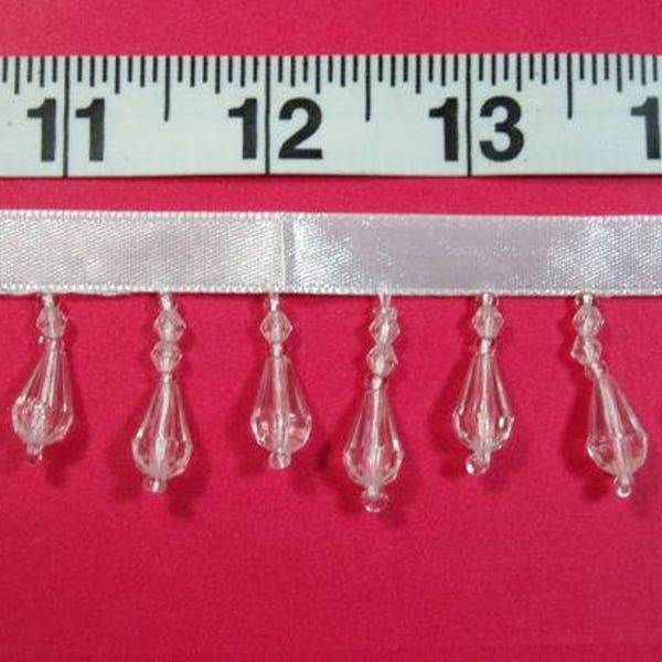 Crystal Teardrop Beaded Fringe Sewing Trim DIY Crafts Banding lampshade beads  1" (C1-cr)