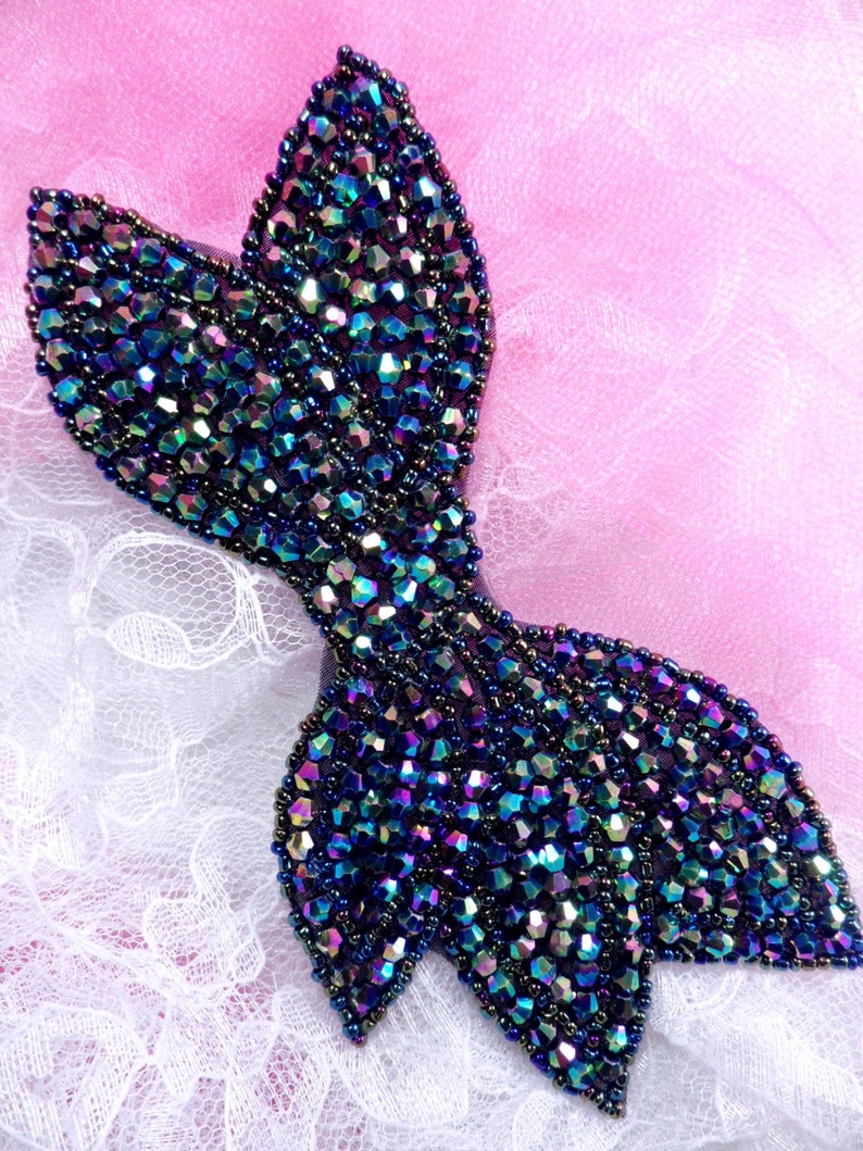 JB163 Designer Peacock Beaded Bow Applique DIY Hot Fix 6 Etsy