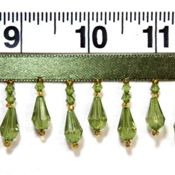 Olive Teardrop Beaded Fringe Sewing Trim DIY Crafts Banding lampshade beads 1" (C1-olv)