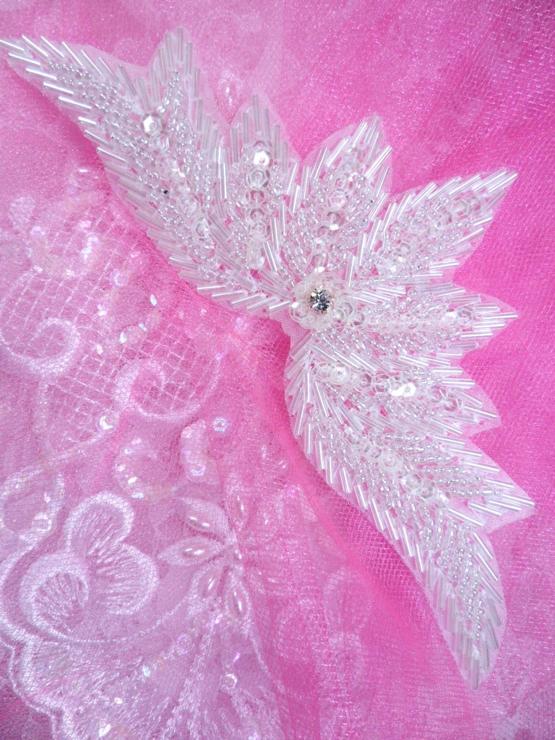 Applique Motif Silver Gunmetal Beaded Applique Clothing Patch 4/" JB107