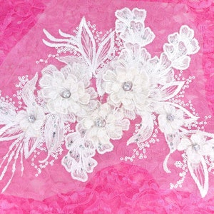 3D Embroidered Lace Applique Antique White Floral Venice Lace Patch 14.5&quot; (BL137)
