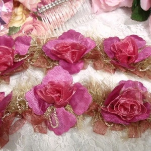 E5665 BROWN ORGANZA FLOWER STRETCHY SEWING TRIM 2.5/"