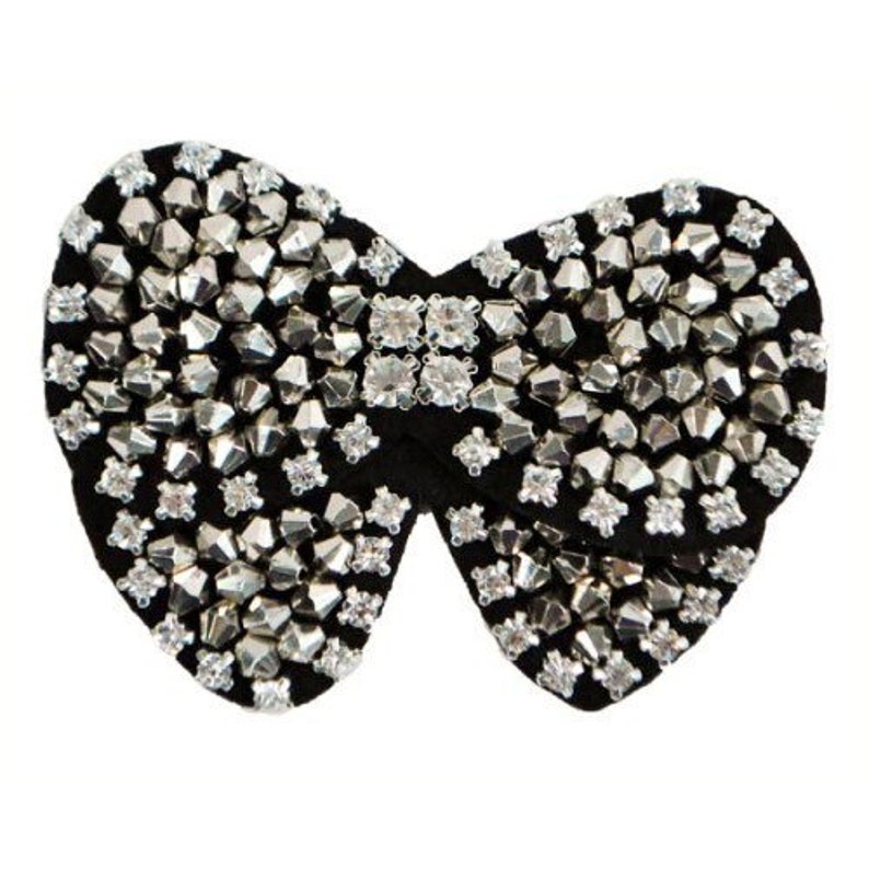 X0002 Black Rhinestone Bow Beaded Applique image 1