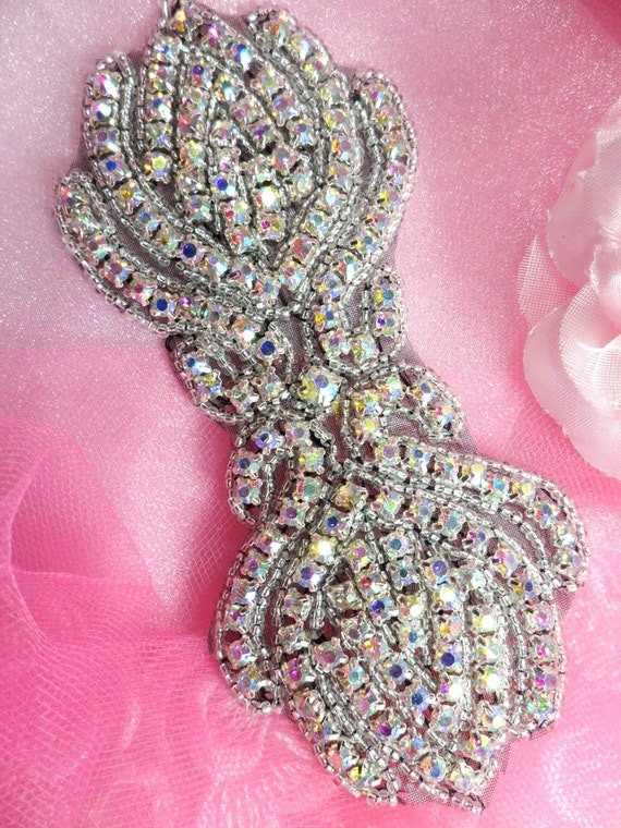 XR25 Black Backing Rhinestone Applique Crystal Clear Silver Beaded 6/"