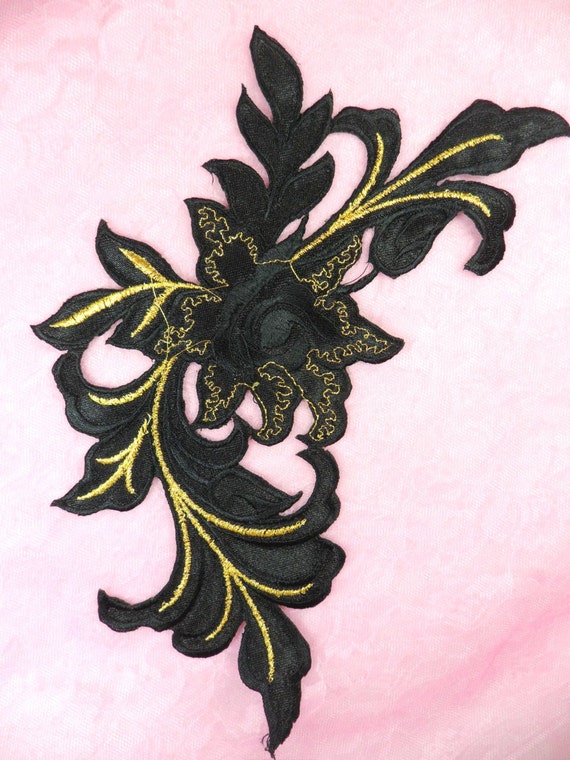 GB159 Floral Rose Black Gold Metallic Embroidered Flower - Etsy
