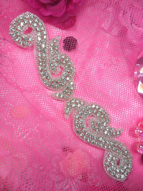 ACT//XR130//A Crystal Rhinestone Mirror Pair Silver Beaded Appliques ~ Crafts