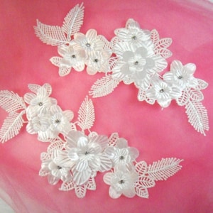 Venice Lace 3D White Applique Floral Venise Lace with Crystal Rhinestones 9&quot; (DH102X-whcr)