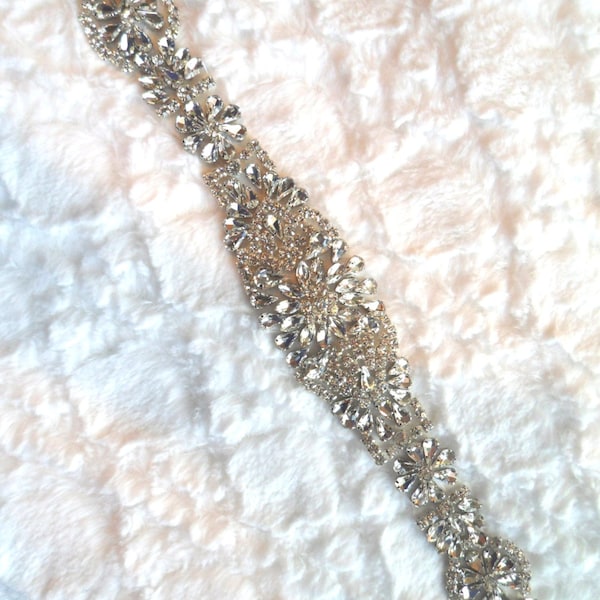 XR285 Crystal Rhinestone Applique Silver Setting Bridal Sash Patch Motif 13" (XR285-slcr) Endless Rhinestones!