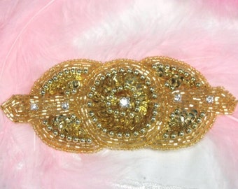 0391 Gold Rhinestone Triple Circle Beaded Sequin Applique 5.5" Crafts or Sewing Motif 0391-gl